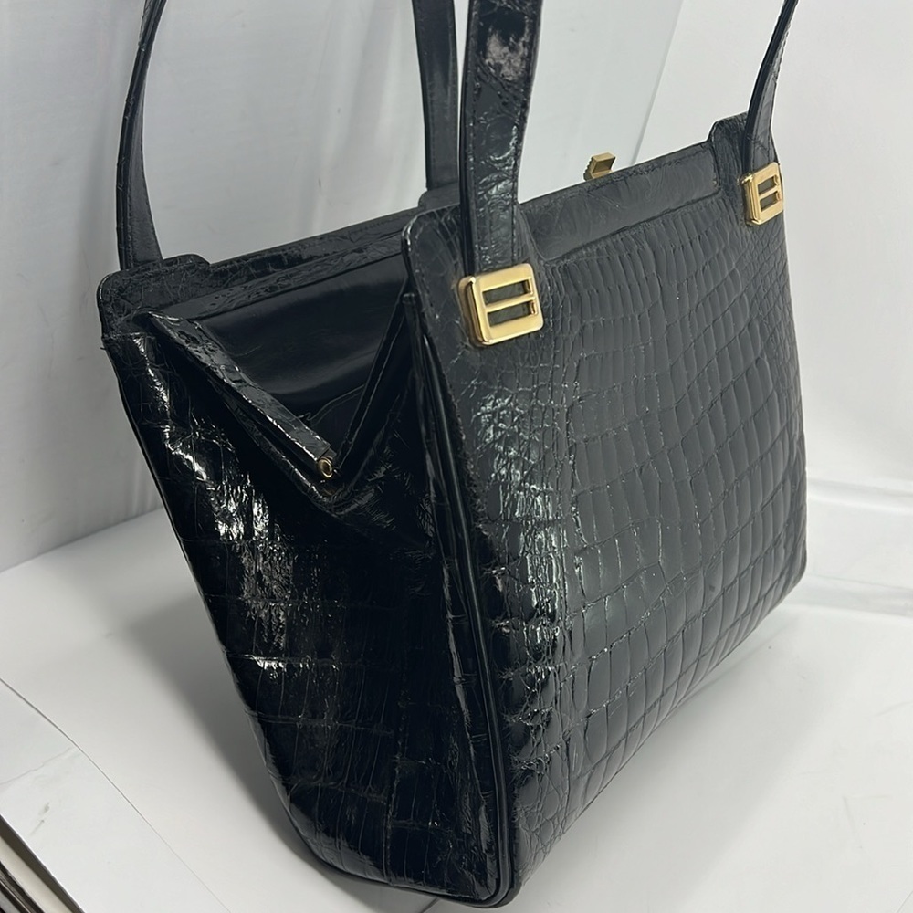 Large Structured Crocodile Shoulder Hand Bag - image 7